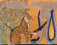 Cat Killing a Serpent, Tomb of Sennedjem, Egyptian, Facsimile, 19th Dynasty, The Metropolitan Museum of Art, New York (30.4.1)