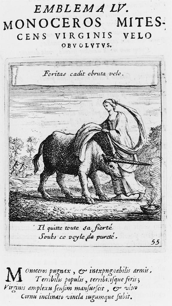 “Virgin and Unicorn.” Defensorium Inviolatae Virginitatis Beatae Mariae [Defense of the Inviolability of the Blessed Virgin Mary]. German woodcut. 1490. From The Illustrated Bartsch. Vol. 87, German Book Illustration before 1500: Anonymous Artists, 1489-1491 