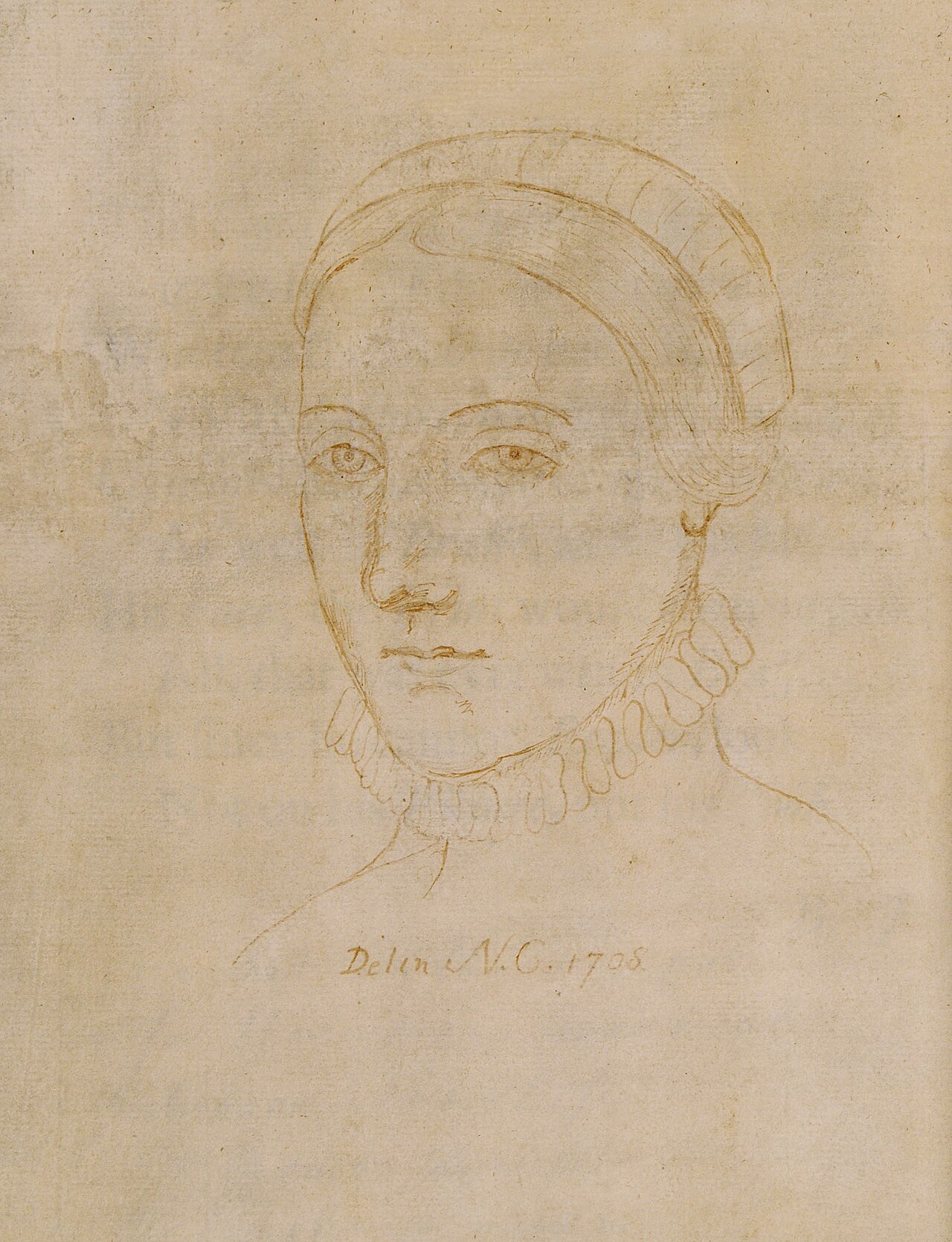 This drawing by Nathaniel Curzon, dated 1708, purportedly depicts Anne Hathaway