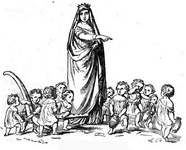 Perchta/Holda with the Heimchen