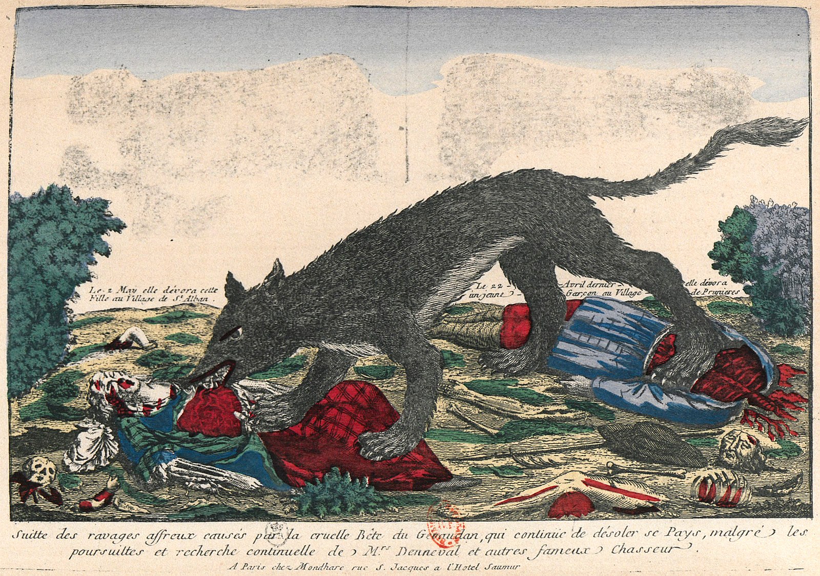 18th century print depicting the Beast of Gévaudan.