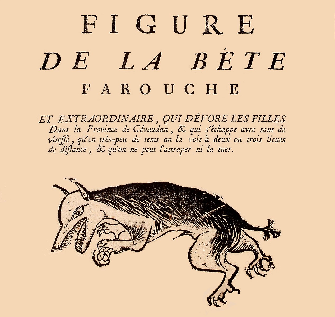 “Figure of the ferocious Beast”, one of the first depictions of the Beast published in November 1764.